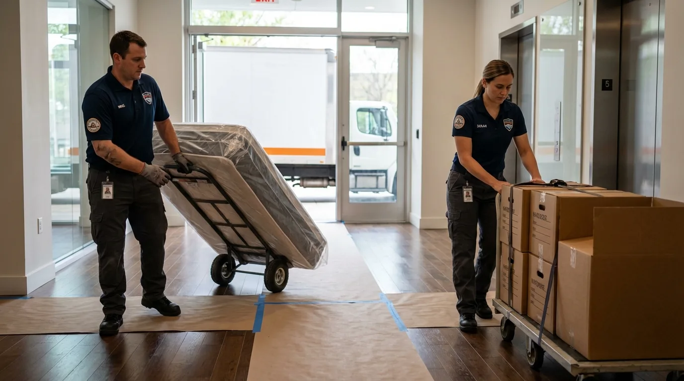 Professional apartment movers loading elevator in Walkersville, MD