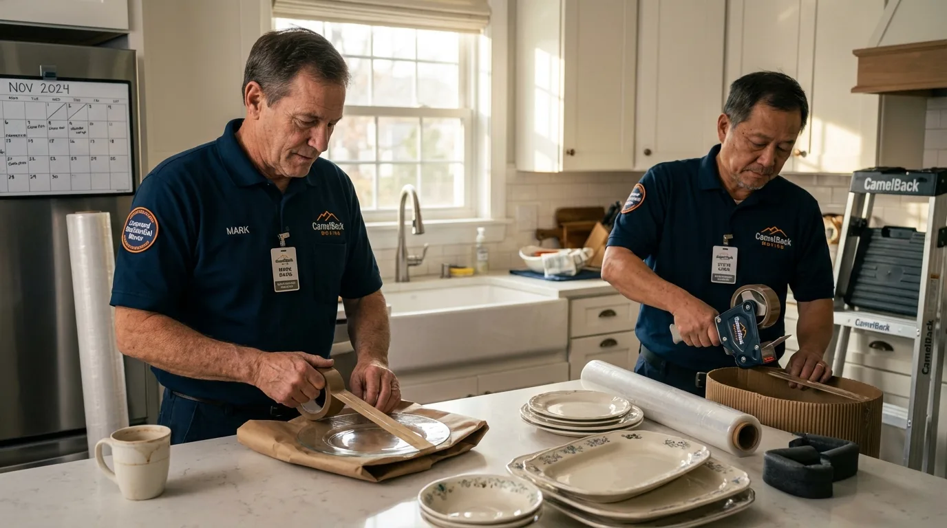 Professional crew packing kitchen dishware in Walkersville, MD